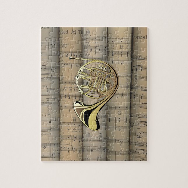 Quebra-cabeça Francês Horn ~ Rolled Sheet Music Back ~ Musical (Vertical)