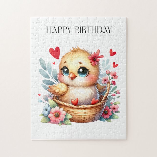 Quebra-cabeça Frango de aniversário fofo. (Vertical)
