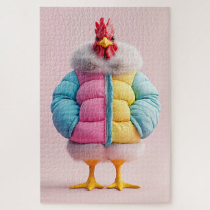 Quebra-cabeça Frango Elegante em Casaco Puffer Colorido de Inver