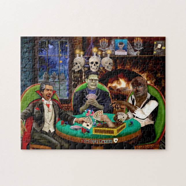 Quebra-cabeça Frankenstein e Drácula Halloween Monstro Poker  (Horizontal)