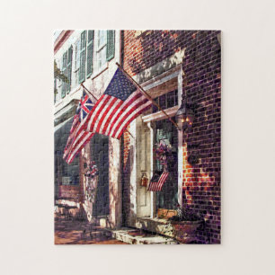 Quebra-cabeça Fredericksburg VA - Rua com bandeiras americanas