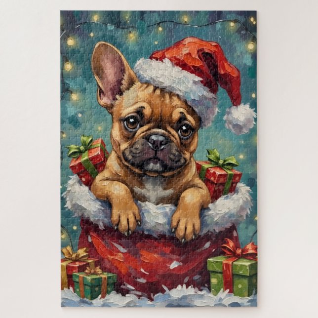 Quebra-cabeça French Bulldog Christmas Santa Bag Adventure (Vertical)