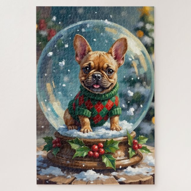 Quebra-cabeça French Bulldog Snow Globe Christmas Sweater (Vertical)