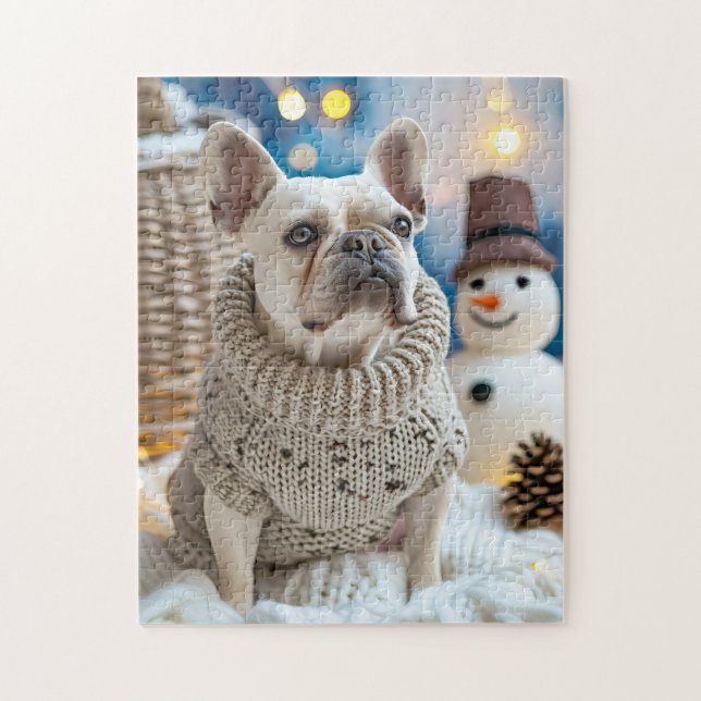 Quebra-cabeça Frenchie Com Papai Noel De Natal (Vertical)