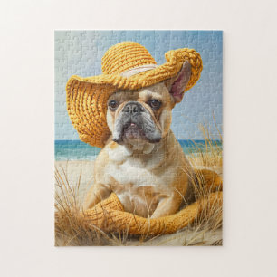 Quebra-cabeça Frenchie de verão com chapéu de praia
