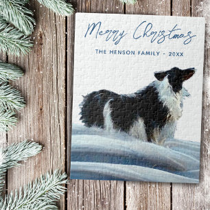 Quebra-cabeça Fronteira Collie no Natal da neve no inverno