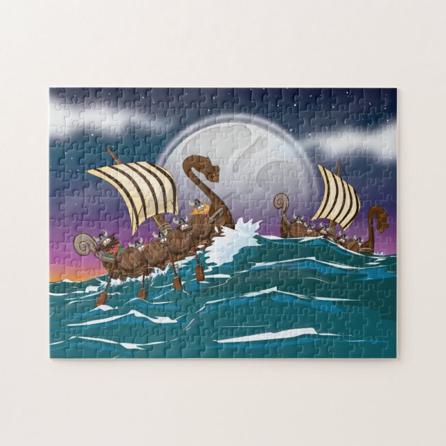 Quebra-cabeça Frota de invasão viking de desenho animado (Horizontal)