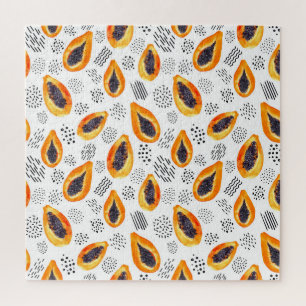 Quebra-cabeça Fruta de Papaya: padrão de aquarela abstrato.