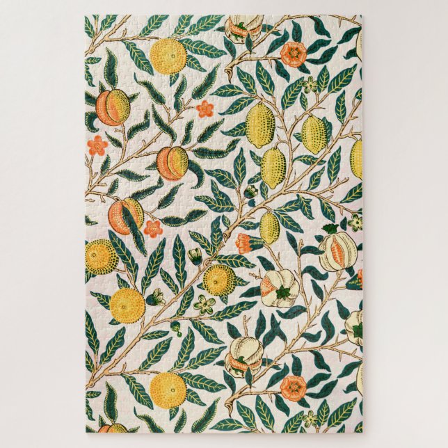 Quebra-cabeça Fruta William Morris Pomegranate Ornamento Branco (Vertical)