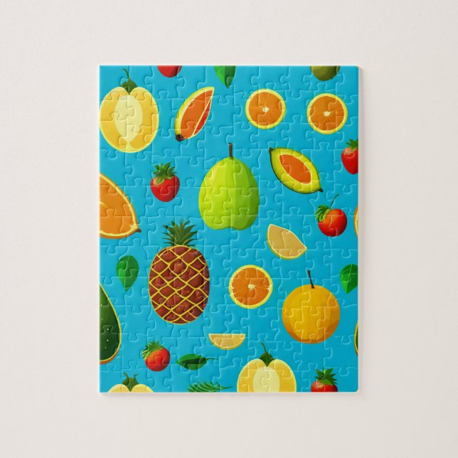 Quebra-cabeça Frutas coloridas e folhas verdes (Vertical)