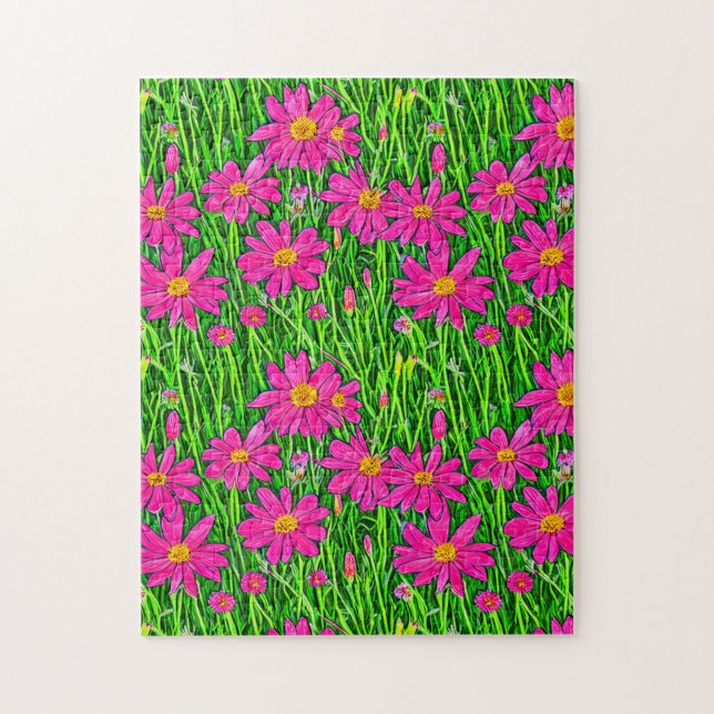 Quebra-cabeça Fuchsia Rosa Flores Selvagens em Campo (Vertical)