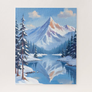 Quebra-cabeça Fuga da Montanha   Natureza em Aquarela de Neve de
