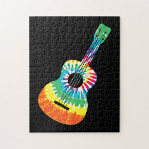 Quebra-cabeça Fun Hippie Rainbow Tie Dye Acoustic Guitar Premium