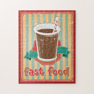Quebra-cabeça Fundo do fast food com bebida no estilo retro