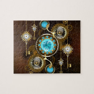 Quebra-cabeça Fundo Rusty Steampunk com Lentes Turquesa