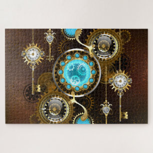 Quebra-cabeça Fundo Rusty Steampunk com Lentes Turquesa