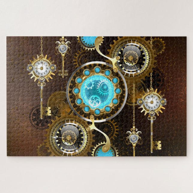 Quebra-cabeça Fundo Rusty Steampunk com Lentes Turquesa (Horizontal)