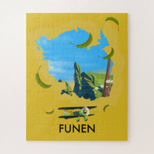 Quebra-cabeça Funen, Dinamarca - mapa de poster de viagens