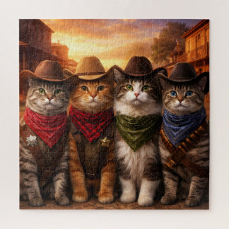 Quebra-cabeça Funny Cowboy Cats Puzzle | Cute Western Cat Art
