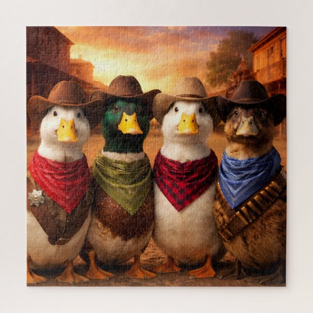 Quebra-cabeça Funny Cowboy Duck Puzzle | Western Duck Art (Vertical)