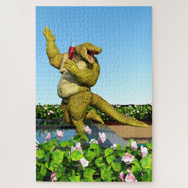Quebra-cabeça Funny Crocodile Drinking Champagne (Vertical)