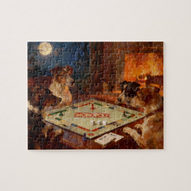 Quebra-cabeça Funny Cute Dogs Playing A Board Game (Horizontal)