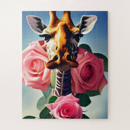 Quebra-cabeça Funny Giraffe e Rosas Surreal