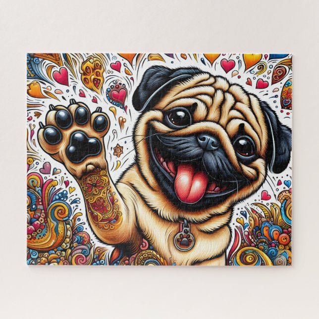 Quebra-cabeça Funny Happy Pug Dog (Horizontal)
