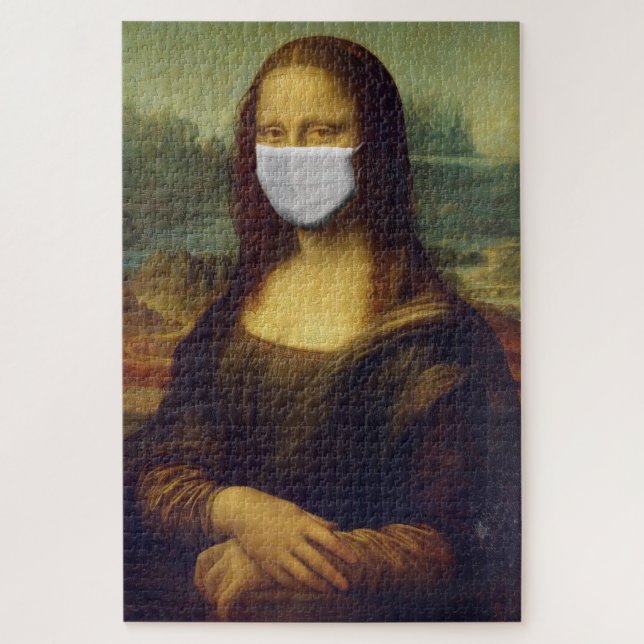 Quebra-cabeça Funny Monalisa Veste Máscara Facial Coronavírus (Vertical)