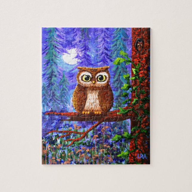Quebra-cabeça Funny Owl Forest Moon criações (Vertical)