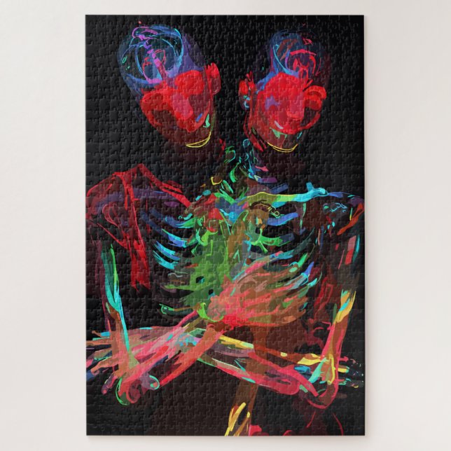 Quebra-cabeça Fusão de Arte com Abraço de Esqueleto de Neon (Vertical)