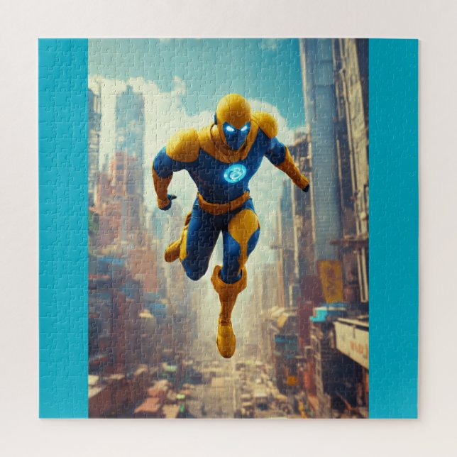 Quebra-cabeça Futuristic City Guardian Superhero Puzzle – High-A (Vertical)