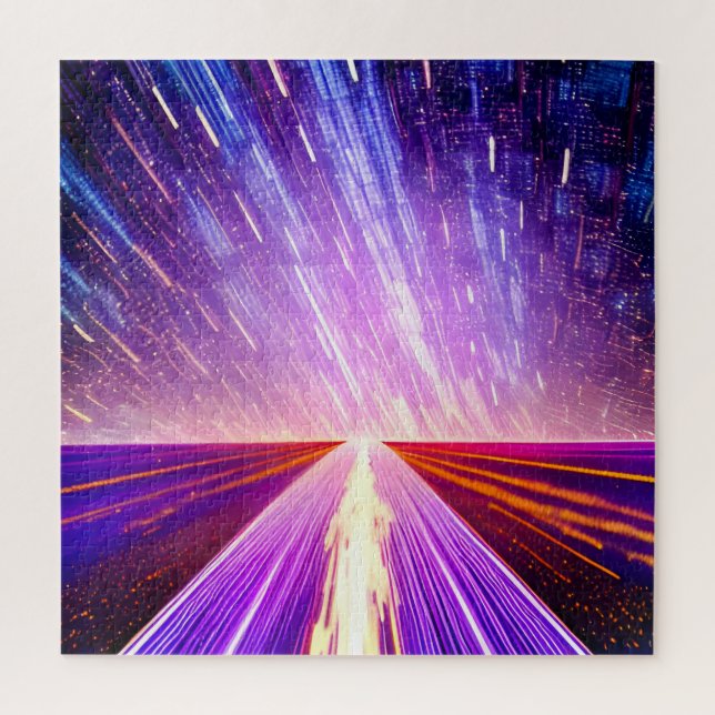 Quebra-cabeça Futurística Dimensão Passada na Noite Escura (Vertical)