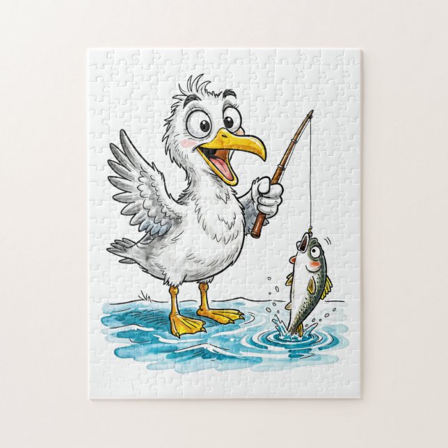 Quebra-cabeça Gaivota Pescando com Vara em Água Rasa (Vertical)