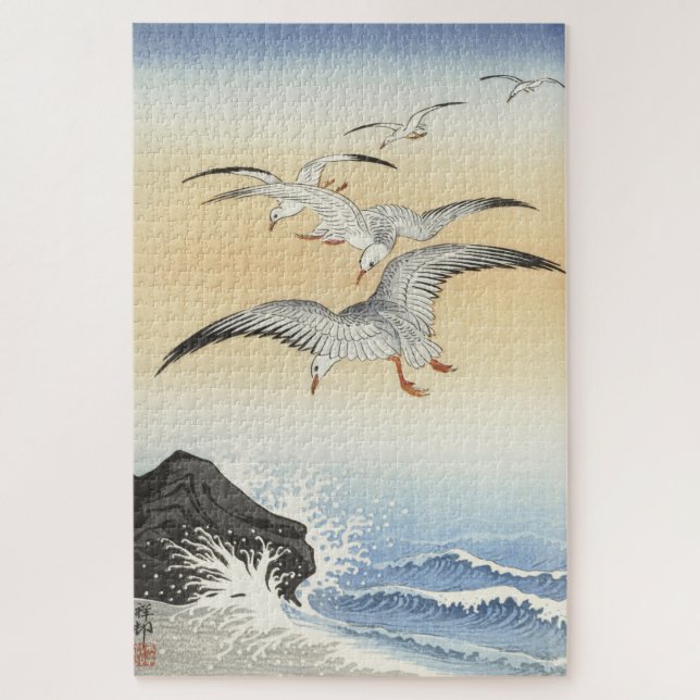 Quebra-cabeça Gaivotas Japonesas Antigas no Mar Arte Quebra-Cabe (Vertical)