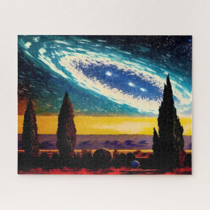 Quebra-cabeça Galáxia Azul Fantasia Sobre Pintura Amarela