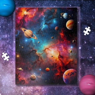 Quebra-cabeça galáxia colorida com estrelas e nebulosas