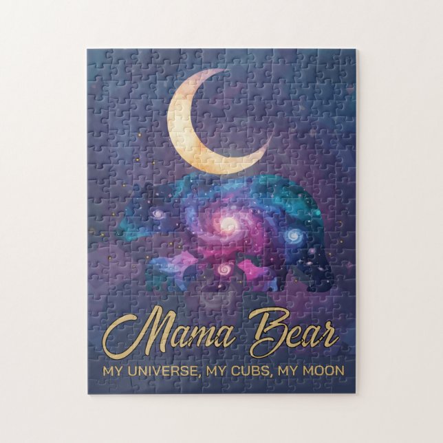 Quebra-cabeça Galáxia Mamãe Urso & Silhueta da Lua dos Filhotes (Vertical)
