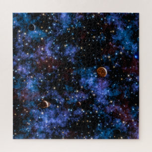 Quebra-cabeça Galáxias, estrelas e planetas coloridos à noite