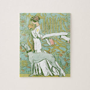 Quebra-cabeça Galgo e senhora de Nouveau da arte com flor