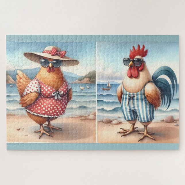 Quebra-cabeça Galináceos em Maios de Banho na Praia (Horizontal)