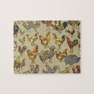 Quebra-cabeça Galo de frango avícola arte rústica vintage