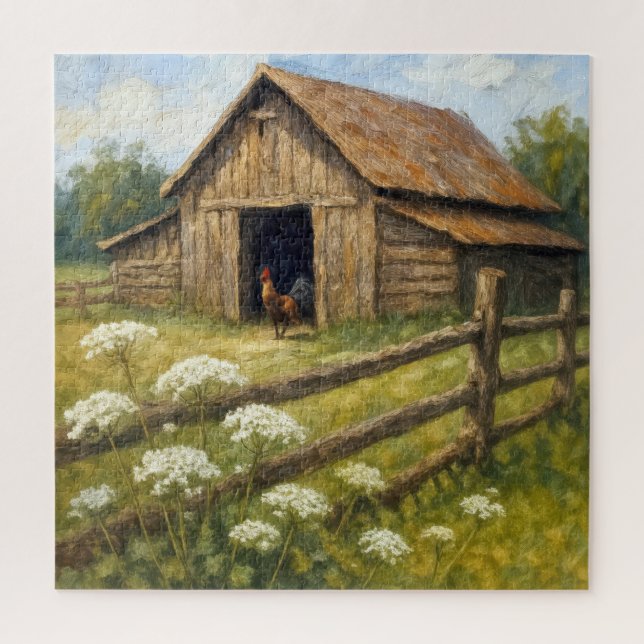 Quebra-cabeça Galo num Pátio de Celeiro Pintura a Óleo (Vertical)
