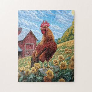 Quebra-cabeça Galo numa pintura de Fazenda de girassol