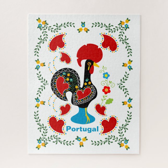 Quebra-cabeça Galo Tradicional de Portugal em preto (Vertical)