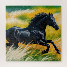Quebra-cabeça Galopagem Graciosa de Cavalo Negro no Campo Vibran