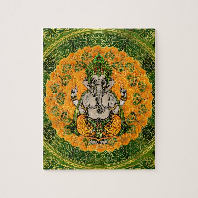 Quebra-cabeça Ganesha em flores do cravo-de-defunto e em (Vertical)