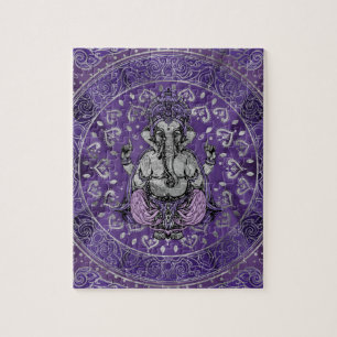 Quebra-cabeça Ganesha - prata e roxos