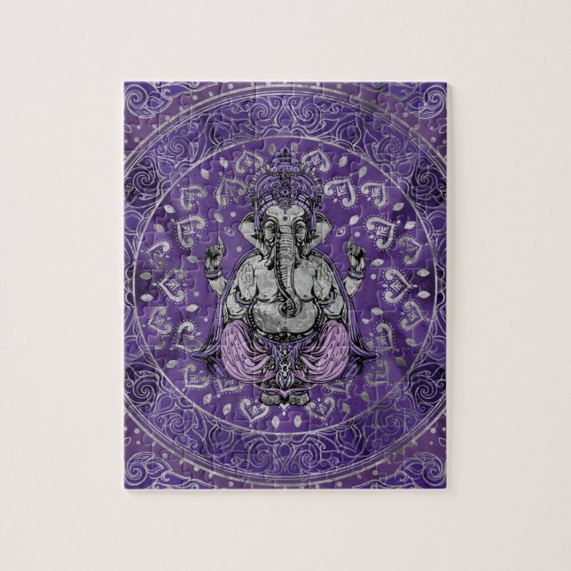 Quebra-cabeça Ganesha - prata e roxos (Vertical)