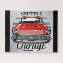 Garagem de Carro Clássico Vermelho Retro Nome Pers